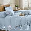 BVH Cotton Co. Designer Coconut Button Closure Duvet Cover Set Hotel Luxury 600 Thread Count Egyptian Cotton 3 Pieces Duvet Cover Set Full (80" x 90") (Light Blue, Solid) view 2