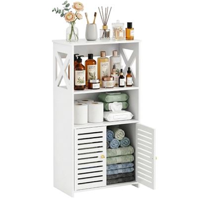 BYFU Bathroom Storage Cabinet, 4-Tier White Small Floor Cabinet Freestanding Organizer with Door and Shelf for Living Room Hallway Kitchen Small Space
