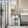 BYFU Bathroom Storage Cabinet, 4-Tier White Small Floor Cabinet Freestanding Organizer with Door and Shelf for Living Room Hallway Kitchen Small Space view 2