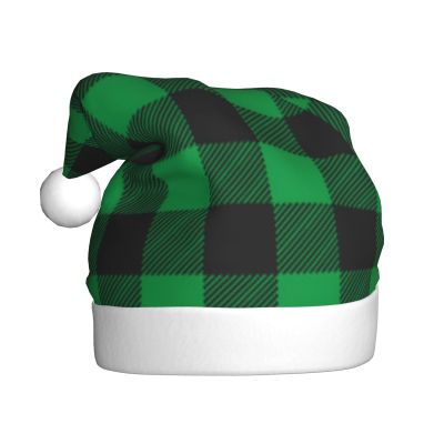 Jmmxp Christmas Hats Buffalo Plaid Green Black Santa Hat Unisex Velvet Xmas Hat New Year Holiday Party Supplies Christmas Decoration