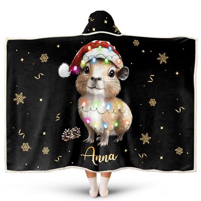 Hyturtle Personalized Hooded Blanket Christmas Animal Wearable Blanket (Christmas Capybara)
