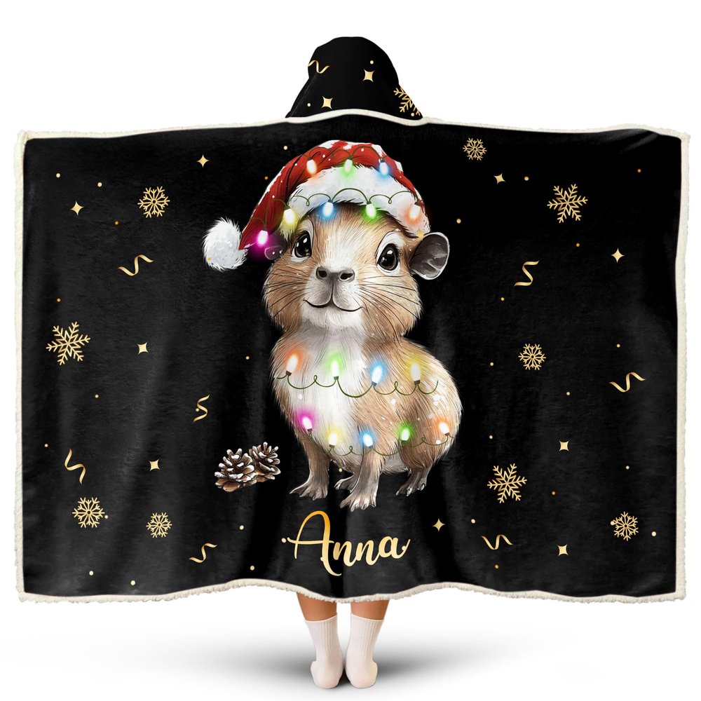 Hyturtle Personalized Hooded Blanket Christmas Animal Wearable Blanket (Christmas Capybara)