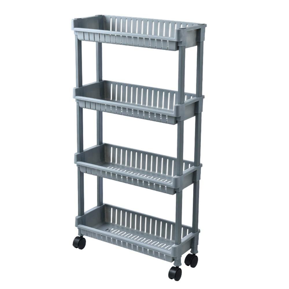 EHVYBDX Trolley Portable Ultra-Thin Plastic Rolling Laundry Organizer Trolley with Easy Pulleys and 4 Heavy-Duty Shelves Suitable for Kitchen Bathroom Laundry Room