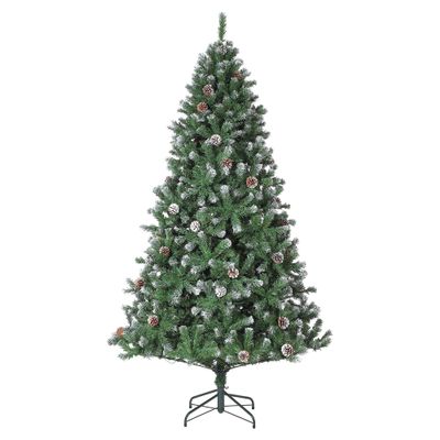 4.5ft Pre-Decorated Flocked Christmas Tree with Pine Cones, 450 PVC Tips, Partially Flocked, Hinged Branches & Metal Stand, Lifelike Holiday Tree for Home, Office or Party