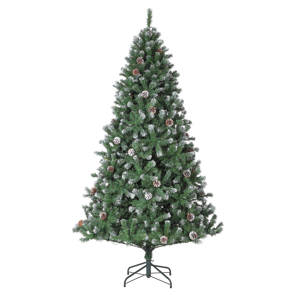 4.5ft Pre-Decorated Flocked Christmas Tree with Pine Cones, 450 PVC Tips, Partially Flocked, Hinged Branches & Metal Stand, Lifelike Holiday Tree for Home, Office or Party