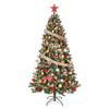 4.5ft Pre-Decorated Flocked Christmas Tree with Pine Cones, 450 PVC Tips, Partially Flocked, Hinged Branches & Metal Stand, Lifelike Holiday Tree for Home, Office or Party view 3