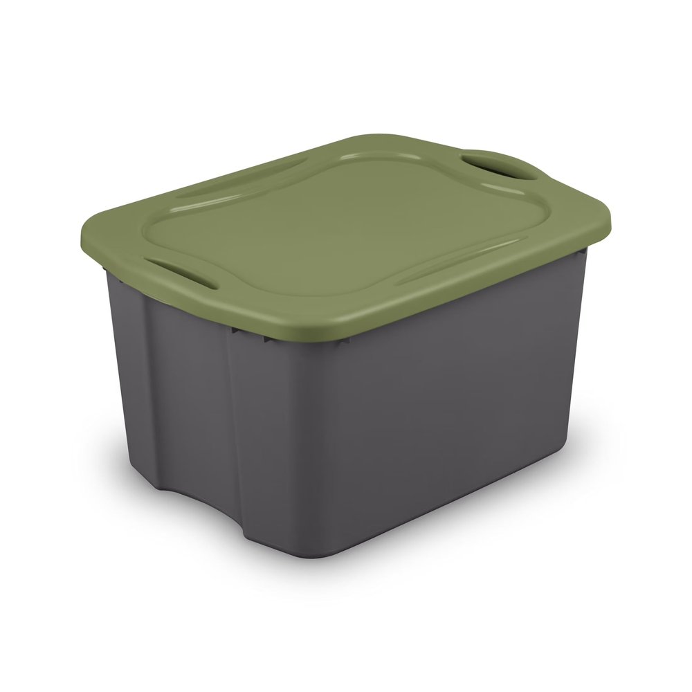 17.5 Gal. Plastic Storage Bin, Full-Grip Handles, Gray/Green
