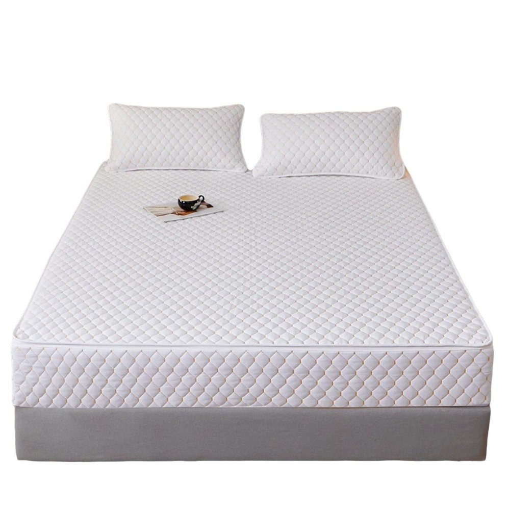 6 Side Full Wrap Protector, Mattress Cover, Quilted Breathable Topper & Fitted Sheet, Washable Dustproof Encasement(White,120 * 200+25cm)