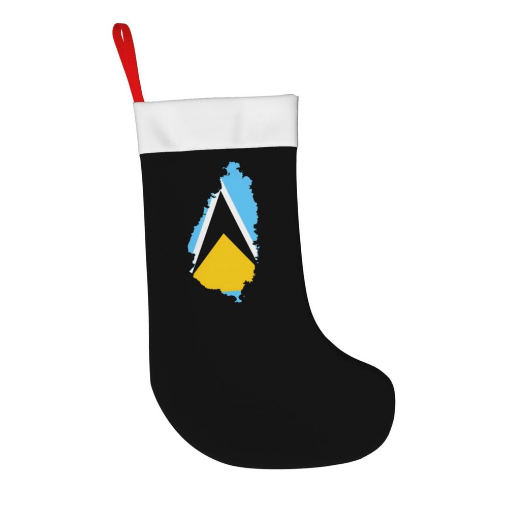 AMZJHGWEU Christmas Stockings, Flag Map of St Lucia Xmas Stockings, 18" Large Xmas Stocking, Christmas Party Fireplace Family Hanging Stocking Decorations(Black White)