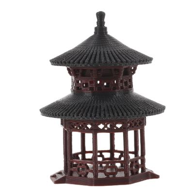 HEANUJJ Micro Landscape Pavilion Statue: Chinese Tiny Pavilion Ornament - Mini Resin Figurine Bonsai Statue for Tabletop Decor Asian Yard Sculpture