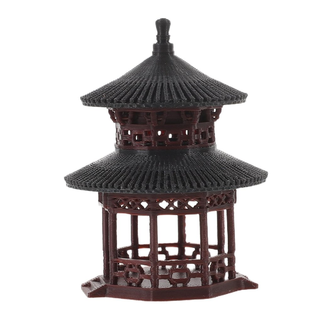 HEANUJJ Micro Landscape Pavilion Statue: Chinese Tiny Pavilion Ornament - Mini Resin Figurine Bonsai Statue for Tabletop Decor Asian Yard Sculpture