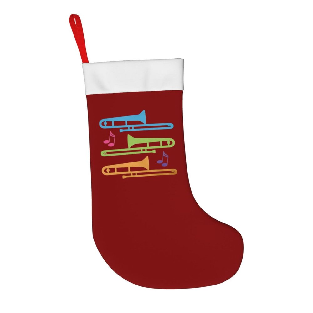 AMZJHGWEU Christmas Stockings, Colorful Trombones Xmas Stockings, 18" Large Xmas Stocking, Christmas Party Fireplace Family Hanging Stocking Decorations(Red White)