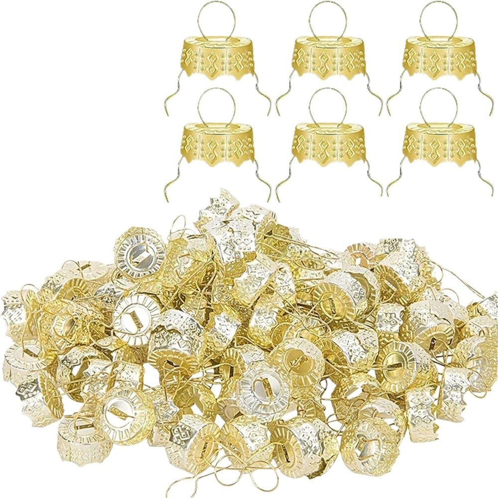 Suojim Ornament Caps 350 Pcs Gold & Silver Christmas Ball Caps with Removable Metal Hangers(Gold)