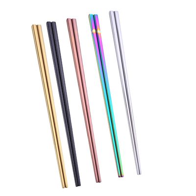 Cabilock 5 Pairs Square Stainless Steel Chopsticks Reusable Non-slip Kitchen Utensils Dishwasher Safe Colorful Plated Black Rose Gold Natural Finish for Japanese Cooking