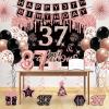 37th Birthday Decorations for Women,32PCS 37th Birthday Party Decorations,Including Backdrop, Crown, Sash, banner, Hanging Swirl,balloons,Cake Topper,Paper Fans and Anniversary Card view 3