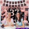 37th Birthday Decorations for Women,32PCS 37th Birthday Party Decorations,Including Backdrop, Crown, Sash, banner, Hanging Swirl,balloons,Cake Topper,Paper Fans and Anniversary Card view 4