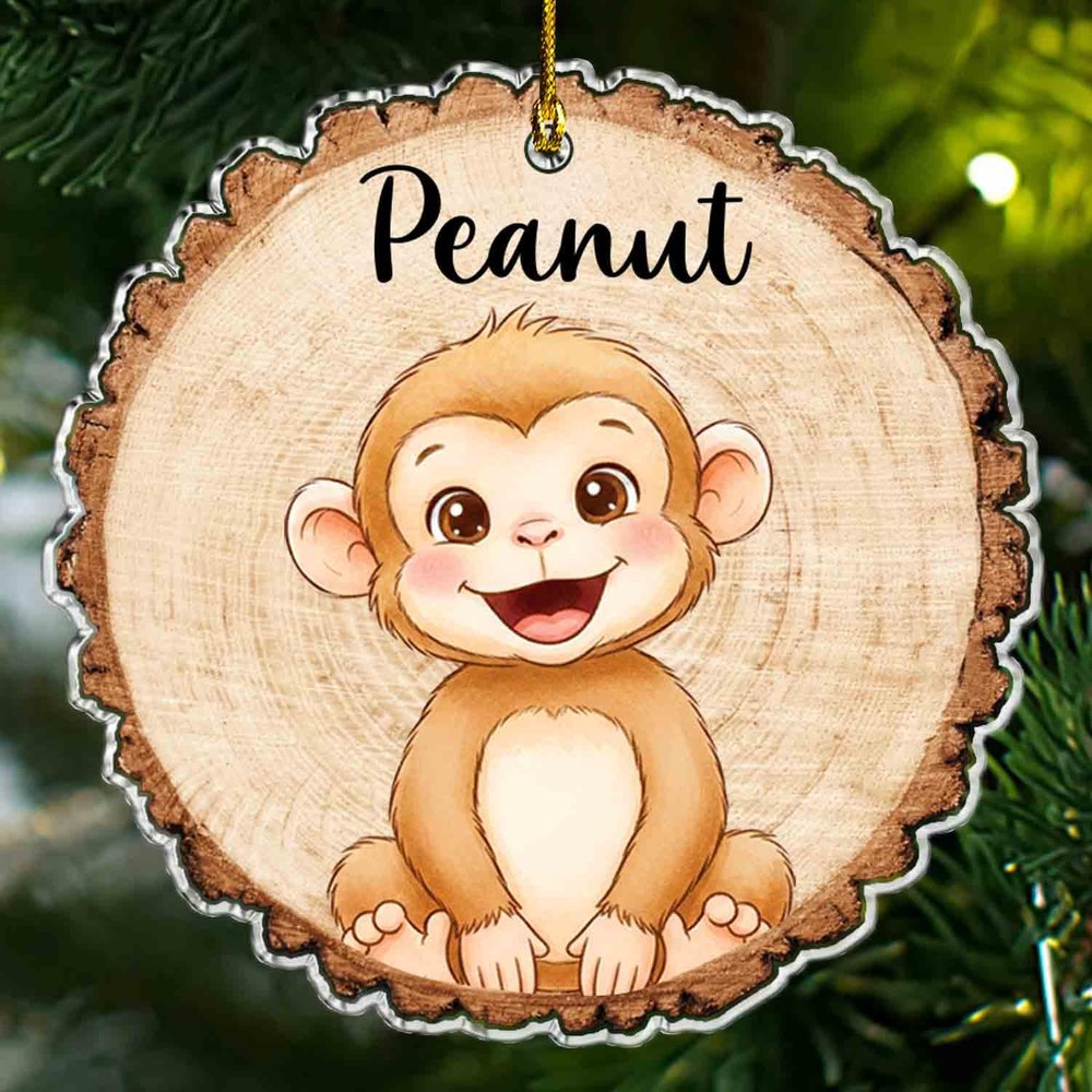 Personalized Monkey Christmas Ornament 2026, Custom Monkey Wooden Style Ornaments with Name, 2D Flat Acrylic Ornament for Animal Lovers Kids Son Daughter, Jungle Animal Christmas Tree Decoration