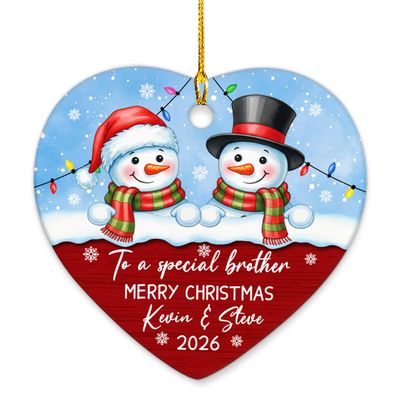 2026 Personalized to a Special Brother Merry Christmas Ceramic Ornament, Custom Names/Year Brothers Snowman Christmas Ornaments, Xmas Ornament Keepsake Gifts for Sibling Brother & Little Sister