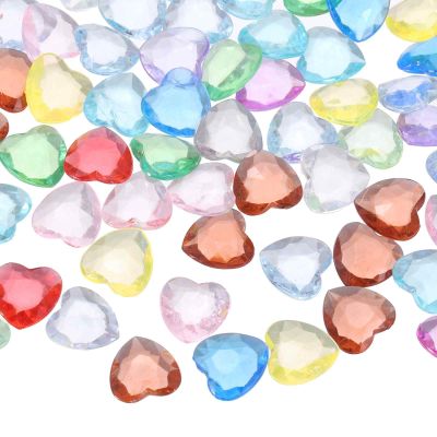 MECCANIXITY 100 Pcs Acrylic Heart Rhinestone, 12mm Pointback Clear Heart Crystal Gems Rhinestone Vase Filler Gems for Crafting Painting Table Scatters Wedding Decorations, Multicolor