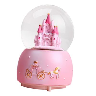 Pink Glass Snow Globe Castle Desk Decoration for Holiday Parties