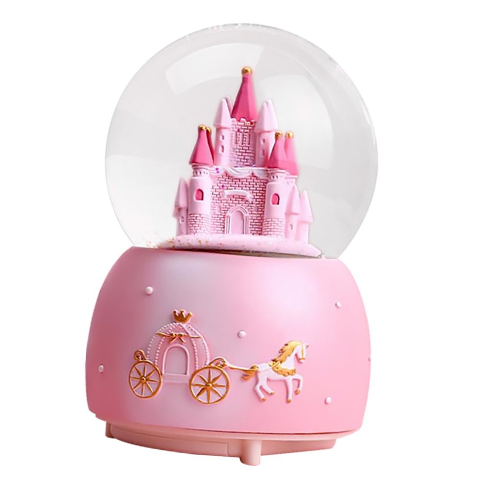 Pink Glass Snow Globe Castle Desk Decoration for Holiday Parties