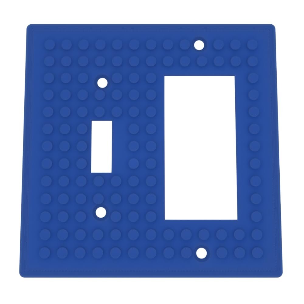 Building Brick Light Switch Cover Plate - Compatible with Standard Construction Blocks - Double Switch Decora (Blue)