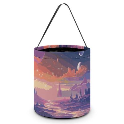 FekiLoot Colorful Retro Space Theme Halloween Trick Or Treat Bags, Halloween Goodie Basket with Handles, Candy Tote Bags with Drawstring for Party Present, Treat Bags Candies, Biscuits, Cards