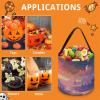 FekiLoot Colorful Retro Space Theme Halloween Trick Or Treat Bags, Halloween Goodie Basket with Handles, Candy Tote Bags with Drawstring for Party Present, Treat Bags Candies, Biscuits, Cards view 3