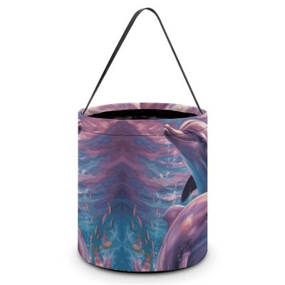 FekiLoot Dolphins Art Halloween Trick Or Treat Bags, Halloween Goodie Basket with Handles, Candy Tote Bags with Drawstring for Party Present, Treat Bags Candies, Biscuits, Cards