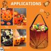FekiLoot Fall Autumn Leaves Halloween Trick Or Treat Bags, Halloween Goodie Basket with Handles, Candy Tote Bags with Drawstring for Party Present, Treat Bags Candies, Biscuits, Cards view 3