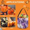 FekiLoot Lavender Flower Halloween Trick Or Treat Bags, Halloween Goodie Basket with Handles, Candy Tote Bags with Drawstring for Party Present, Treat Bags Candies, Biscuits, Cards view 3