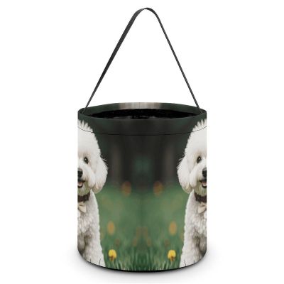 FekiLoot Bichon Frise Dog on The Grass Halloween Trick Or Treat Bags, Halloween Goodie Basket with Handles, Candy Tote Bags with Drawstring for Party Present, Treat Bags Candies, Biscuits, Cards
