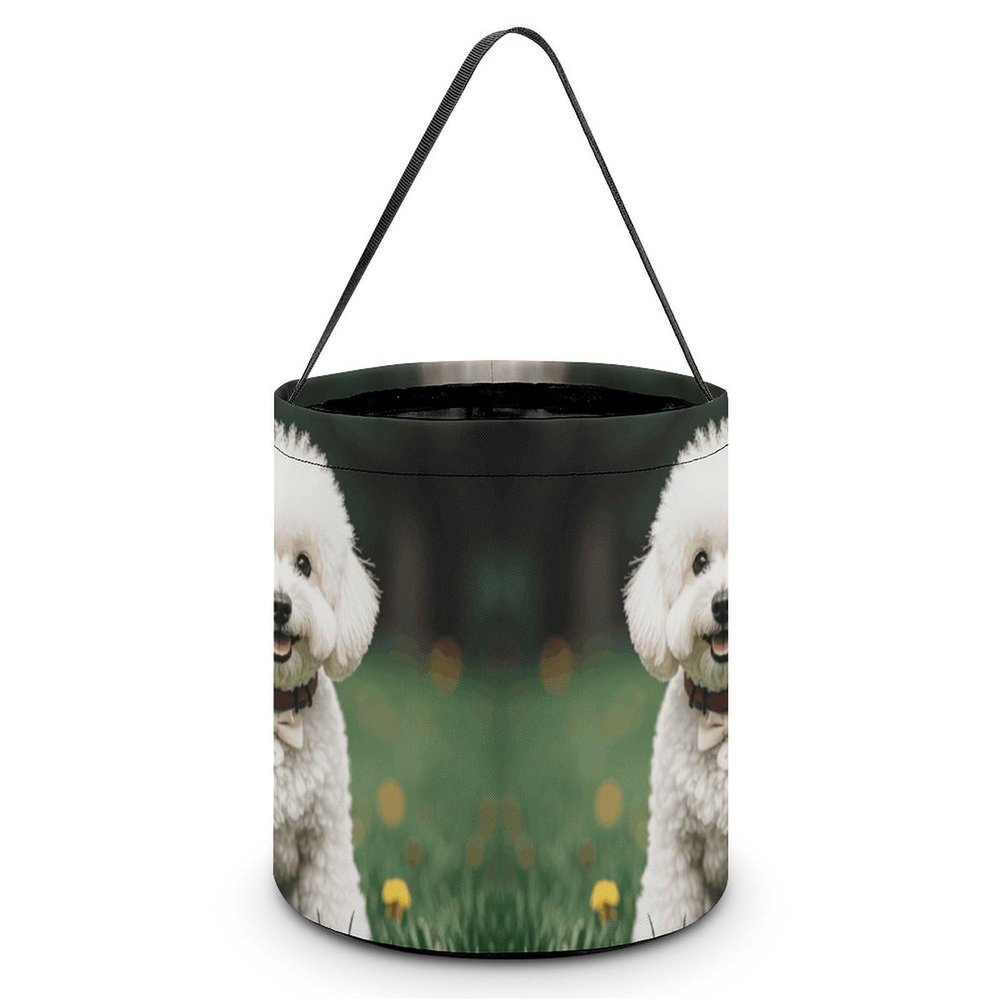 FekiLoot Bichon Frise Dog on The Grass Halloween Trick Or Treat Bags, Halloween Goodie Basket with Handles, Candy Tote Bags with Drawstring for Party Present, Treat Bags Candies, Biscuits, Cards