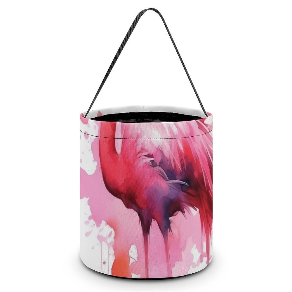 FekiLoot Flamingo Watercolor Halloween Trick Or Treat Bags, Halloween Goodie Basket with Handles, Candy Tote Bags with Drawstring for Party Present, Treat Bags Candies, Biscuits, Cards