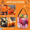 FekiLoot Flamingo Watercolor Halloween Trick Or Treat Bags, Halloween Goodie Basket with Handles, Candy Tote Bags with Drawstring for Party Present, Treat Bags Candies, Biscuits, Cards view 3