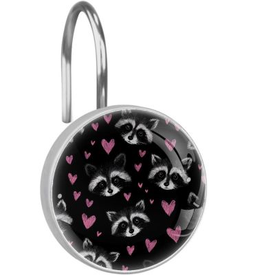 12 Pcs Raccoon Hearts Shower Curtain Hooks Set Stainless Steel Decorative Bathroom Decor Rustproof Shower Curtain Hangers for Bathroom Bedroom Living Room