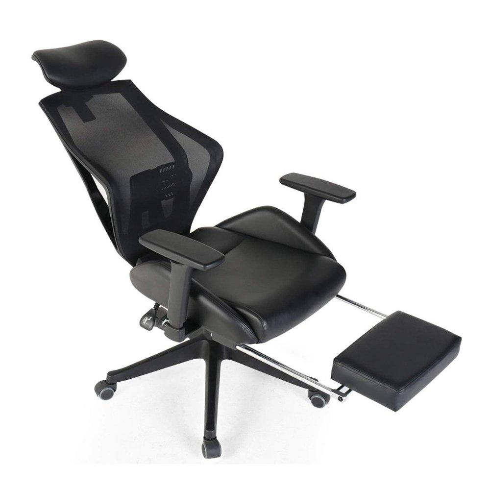Ergonomic Office Chair Computer, Pu Leather Swivel Breathable Mesh Back, Adjustable Height High-Back Reclining with Armrest