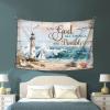 Ahvwhv Inspirational Wall Tapestry, With God All Things Are Possible Matthew 19:26 Tapestries, Christian Faith-Based Decor, Lighthouse and Ocean Scenery Wall Hanging - 40x60 inch view 3