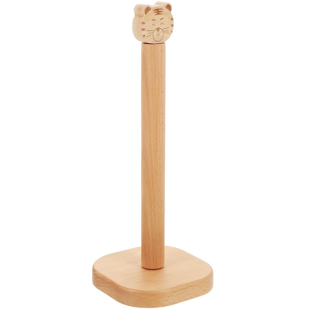 LIFKICH Wooden Tiger Kitchen Paper Towel Holder Vertical Standing Roll Organizer Space-Saving Storage Rack for Standard Bathroom and Living