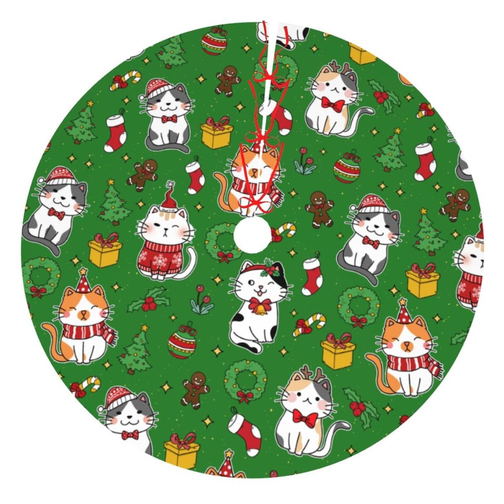 Christmas Tree Skirt Christmas Cat Christmas Xmas Winter Tree Skirts 36" Inch for Holiday Party Indoor Outdoor Ornaments Decorations