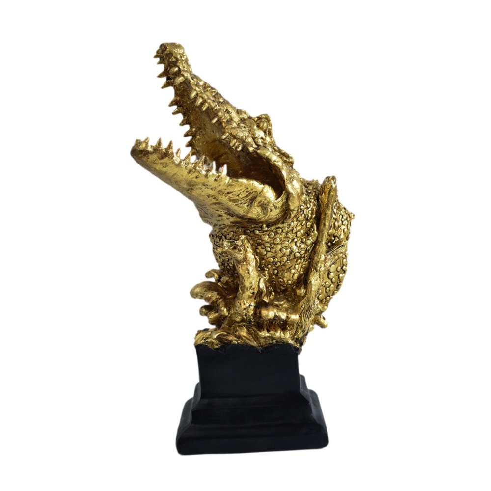 Crocodile Head Statue Tabletop Decor Decorative Craft Ornament Resin Figurine Animal Sculpture for Cabinets Living Room Shelf