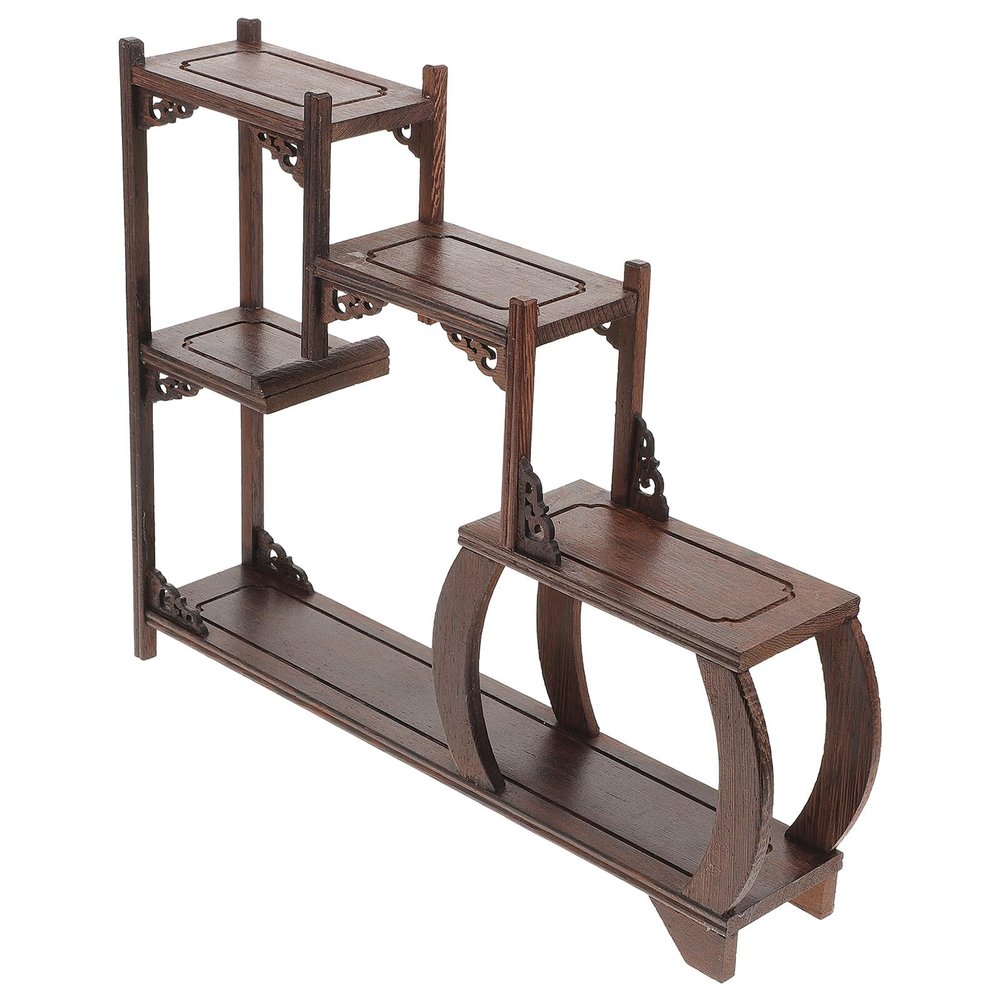 EPIGEIST Antique Wooden Display Stand Curio Shelf with Hollow Carving Pattern Stable Solid Wood Ornament Rack for Home Decor and Collectibles Display