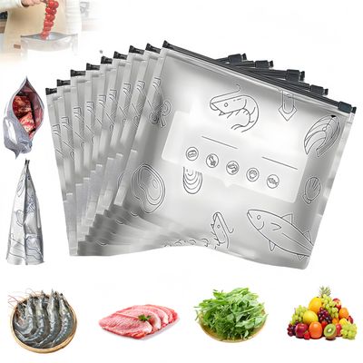 Reusable Aluminum Foil Sealable Storage Bags, New Resealable Vacuum Zipper Pouches for Food with Label and Stand-Up Bottom Design for Vegetable Fruit Meat (100, 10.3 in)