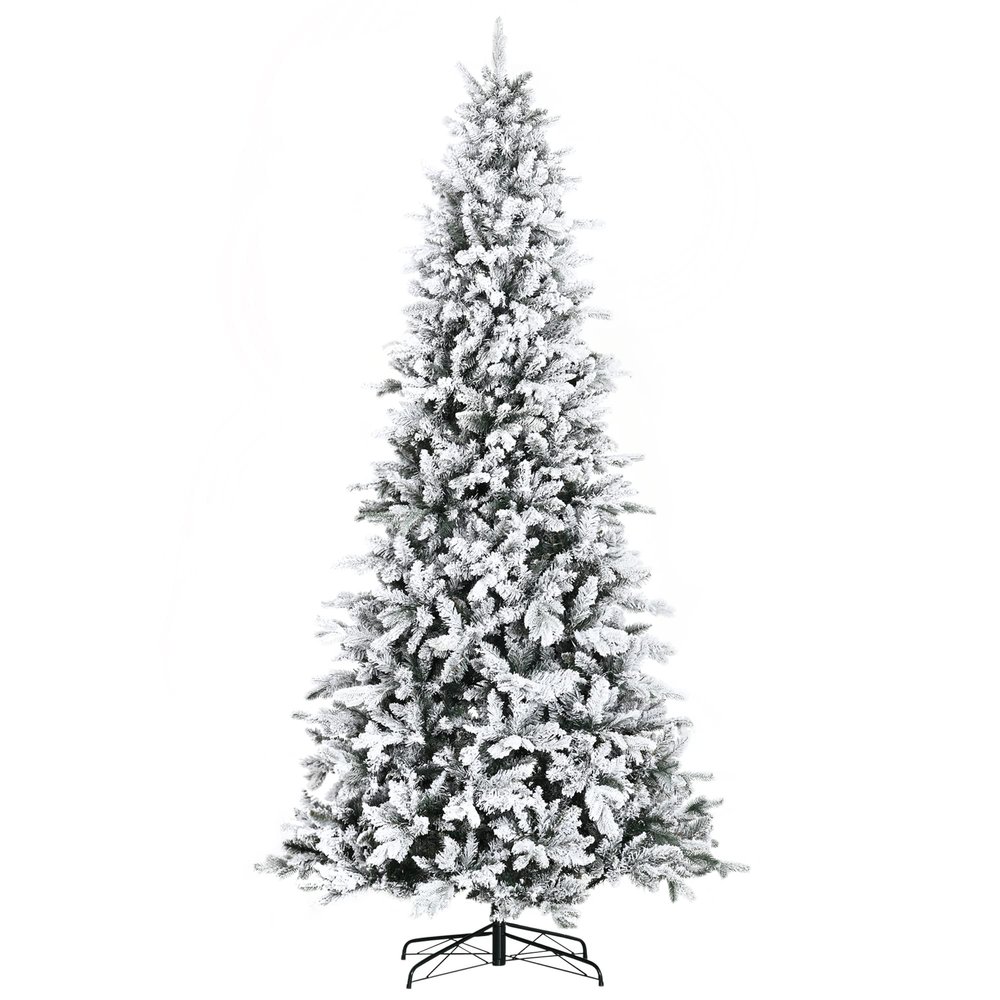 Auto Open 9 Foot Snow Flocked Artificial Christmas Tree with 616 Realistic Cedar Branches Pine Design for Festive Home Decoration