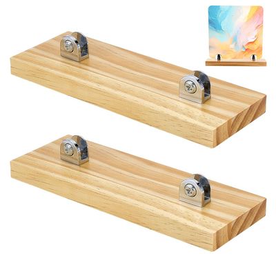PH PandaHall 2pcs Wood Glass Display Stands Easel Adjustable Glass Art Display Decorative Plate Easel Wood Base Holder for Ceramic Tiles Plaques Photos Home Collectibles Trade Show, 7.8x2.7 Inch