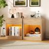 Keehusux Fluted Nightstands Set of 2, Small Night Stand with Charging Station, Wooden LED Bedside Table with Drawer, Mid Century Modern End Table for Bedroom, Curved Profile Design, Natural Oak view 2
