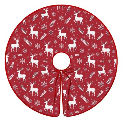 Christmas Tree Skirt Xmas Party Home Decoration Tree Skirt, Red Reindeer Christmas Indoor Holiday Decor