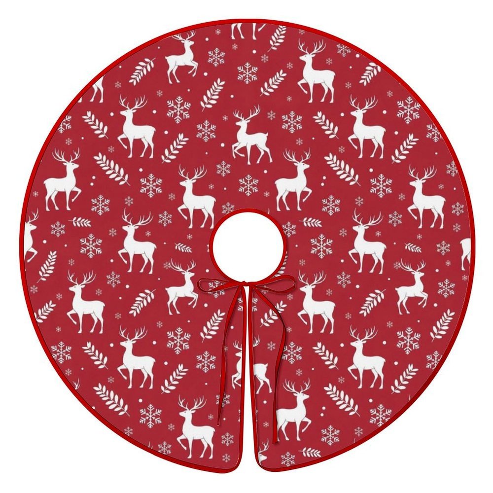 Christmas Tree Skirt Xmas Party Home Decoration Tree Skirt, Red Reindeer Christmas Indoor Holiday Decor