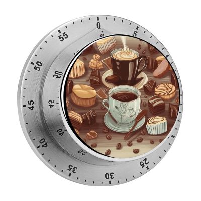 Coffee and Sweets Sugar Chocolate Visual Timers for Cooking Stainless Steel Mechanical Timer 60 Minute Desk Countdown Clock with Loud Alarm-No Batteries Required- Magnetic Backing