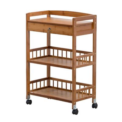 EHVYBDX Storage Hand Trucks Kitchen Movable Trolleys 3 Tier Cart with Drawer Utility Rolling Trolley with Universal Brake Wheel Hotel Catecart for Aircraft Cabin/Brown